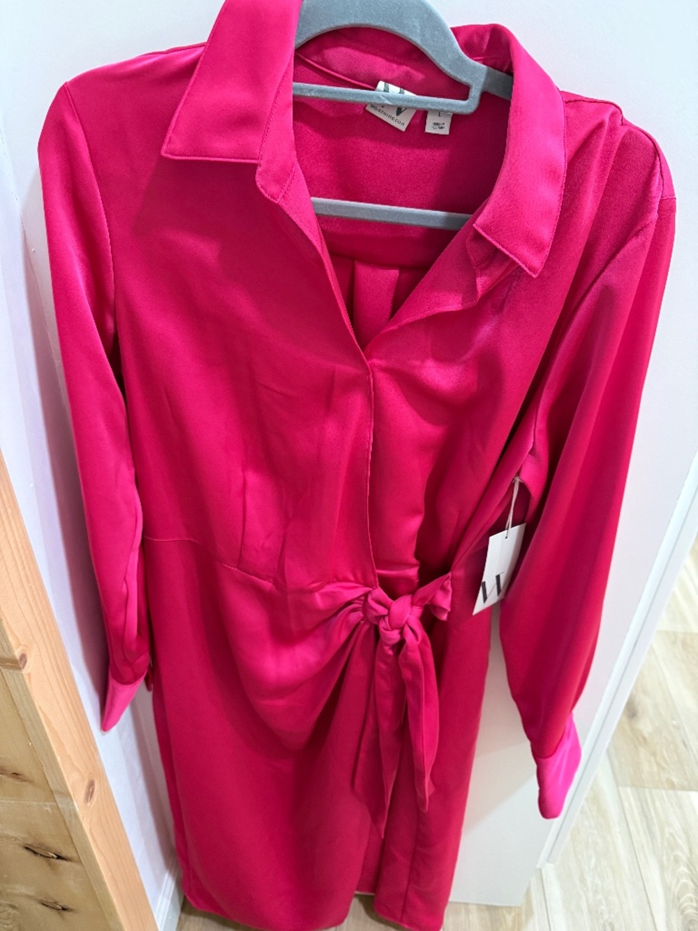 Pink fushia worthington faux wrap dress satin NWT sz large
